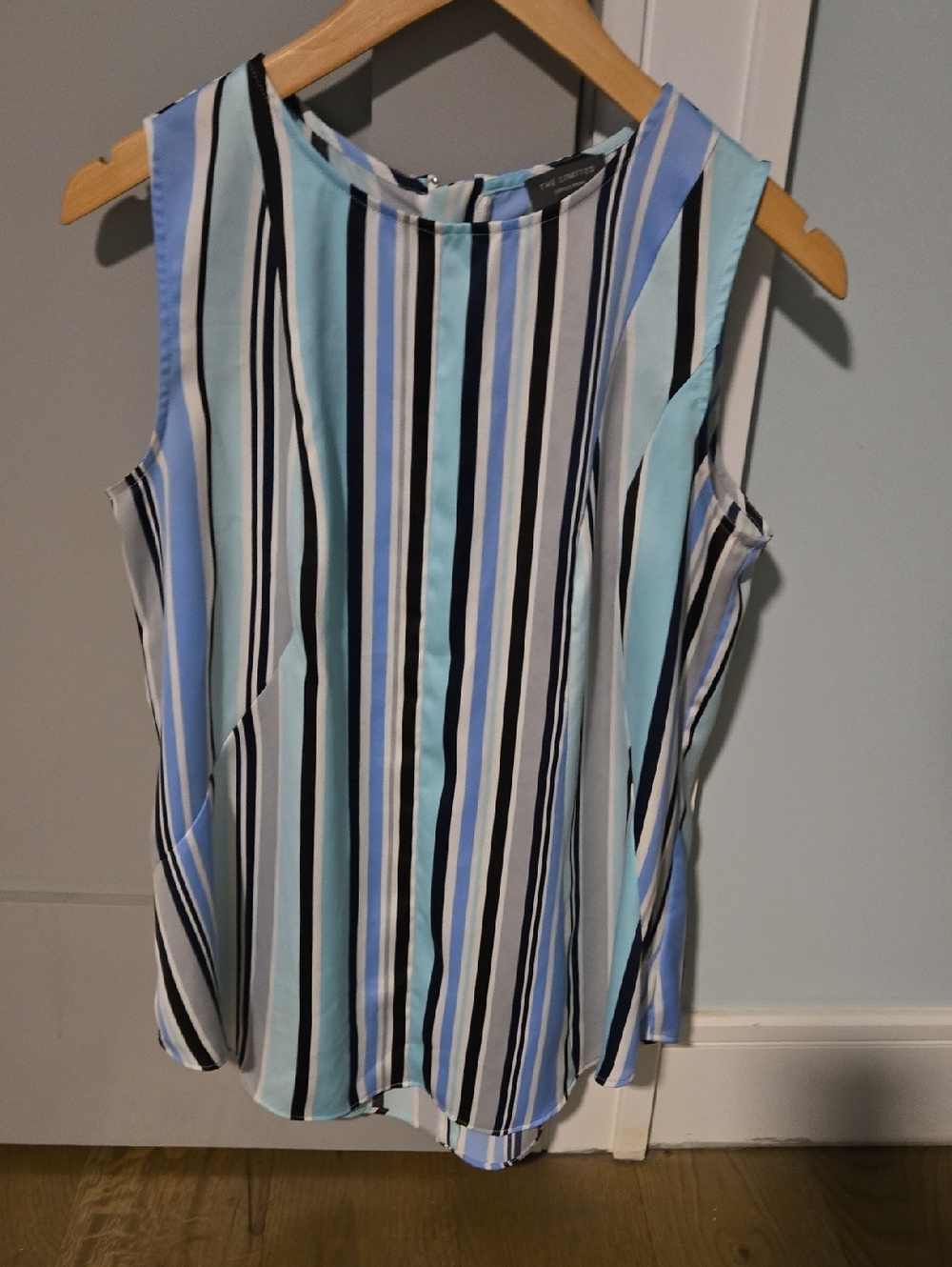 The Limited Striped Sleeveless Top - Blue, Aqua, Black & White
